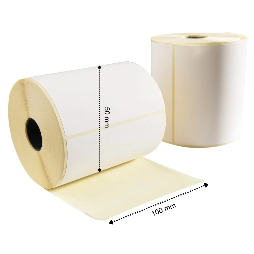 Thermische etiket, 100 mm x 50 mm, 1300 etiketten per rol, kern 25 mm, wit, ECO, permanent
