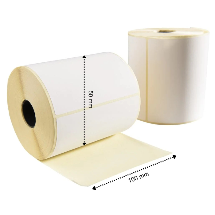 Thermische etiket, 100 mm x 50 mm, 1300 etiketten per rol, kern 25 mm, wit, ECO, permanent