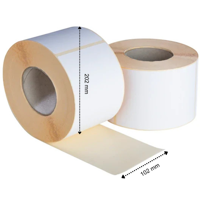 Thermische Etiketten 102x202 mm 900 Labels per Rol Kern 76 mm Wit ECO Permanent