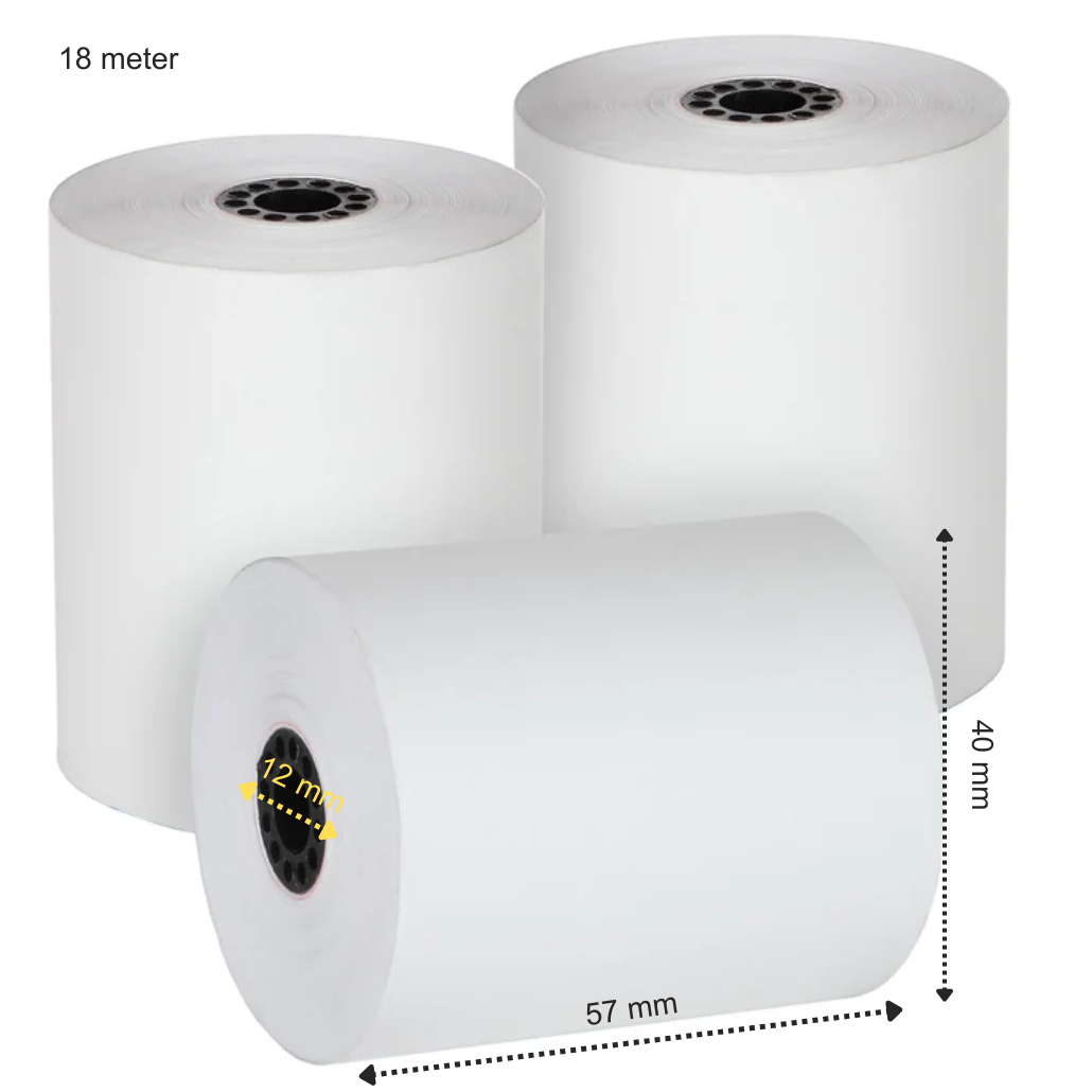 50 x thermische kassarollen 57x40x12 - 18 meter - A-kwaliteit thermisch papier