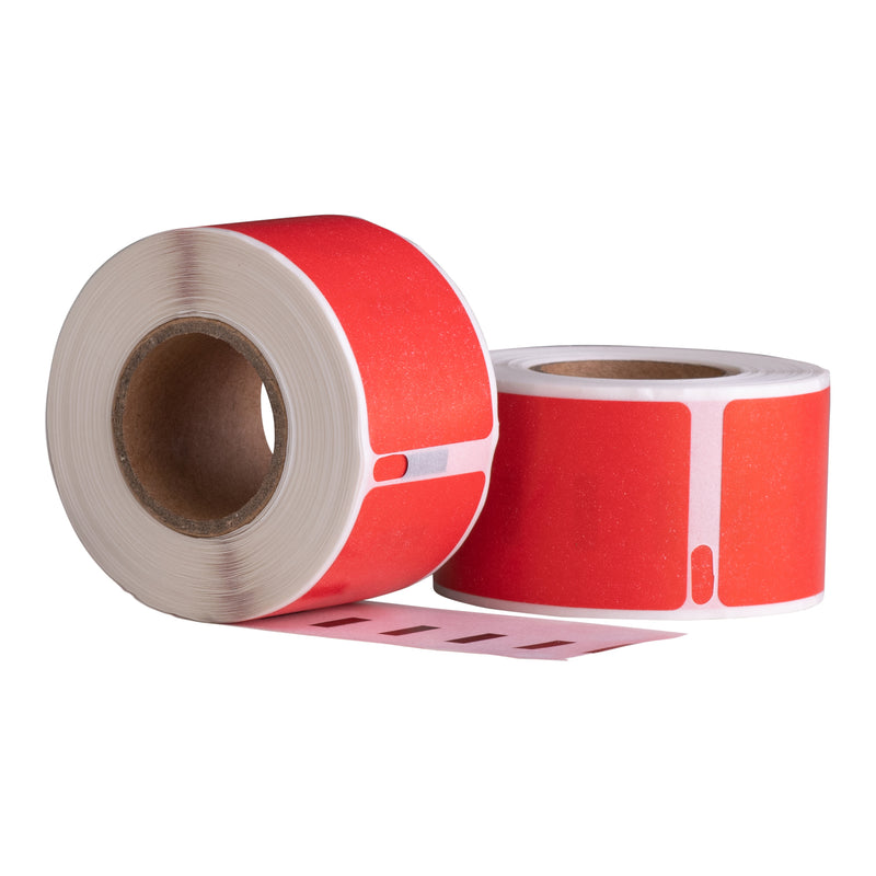 Thermische etiket, 57 mm x 32 mm Rood, 1500 etiketten per rol, kern 25 mm, ECO, permanent