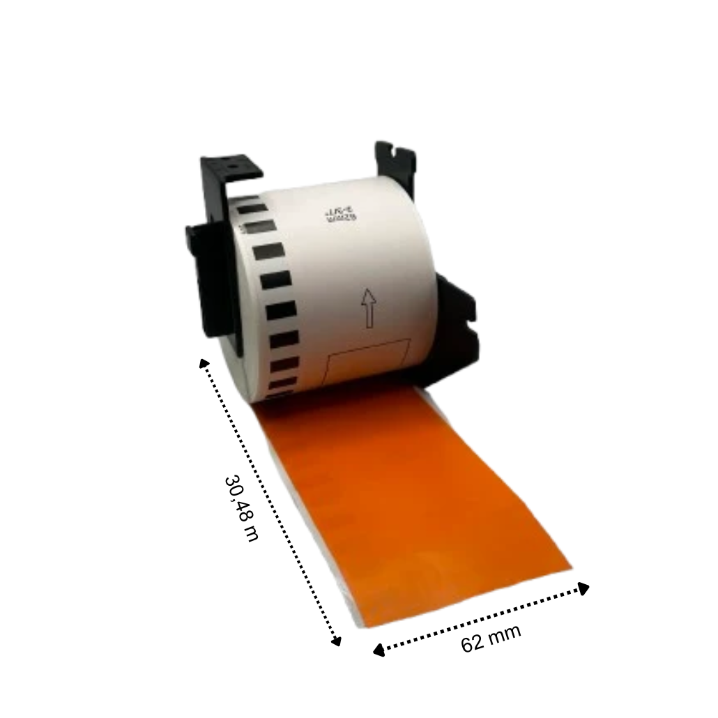 Brother DK-22205 oranje compatible labels, 62 mm x 30.48 m, incl brother houder, permanent