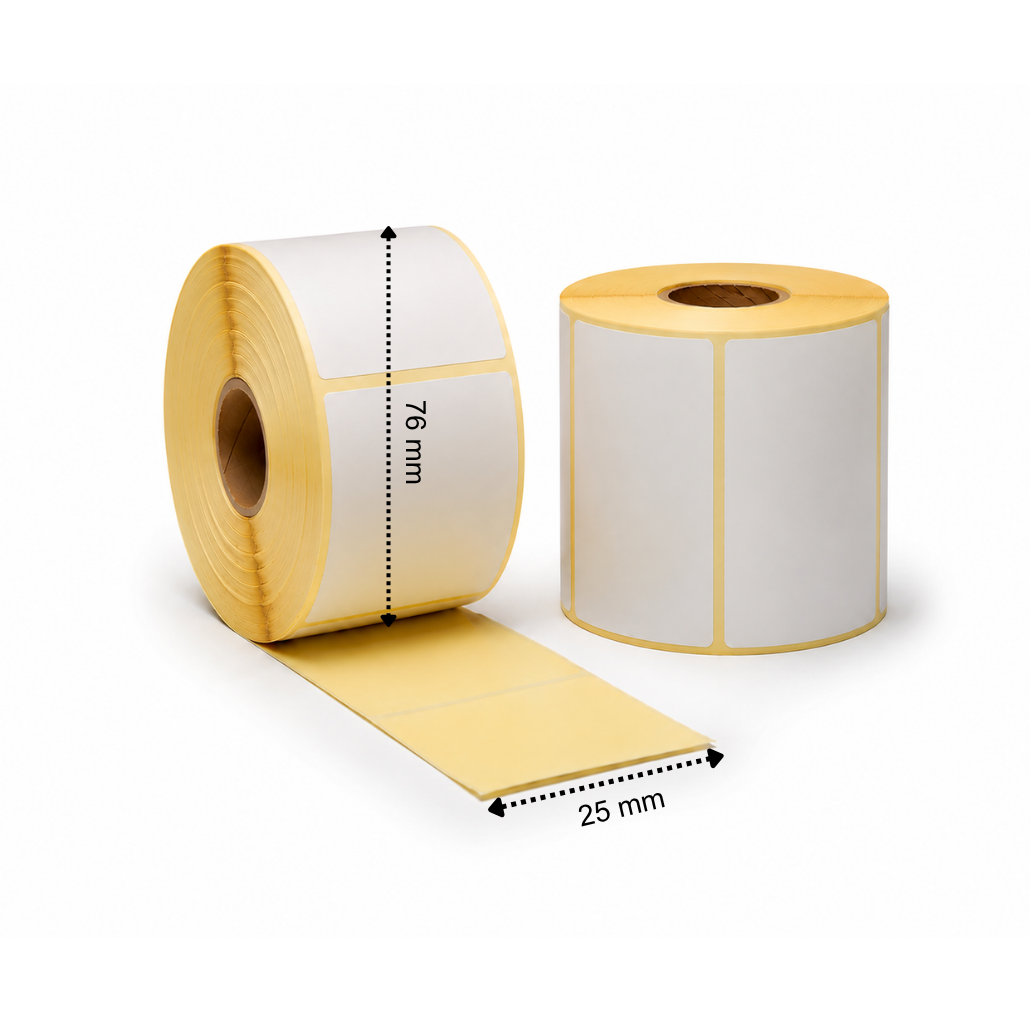 Thermische etiket, 25 mm x 76 mm 2000D, 930 etiketten per rol, kern 25 mm, wit, ECO, permanent