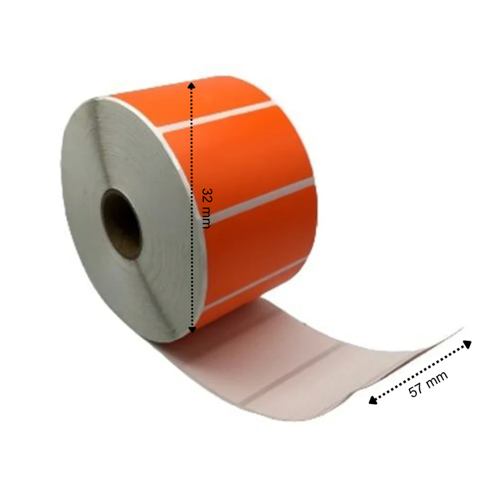 Thermische etiket, 57 mm x 32 mm Oranje, 1500 etiketten per rol, kern 25 mm, ECO, permanent