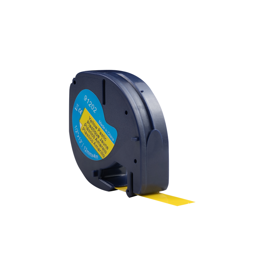 Dymo compatible Letratag 91202 (S0721620) tape, zwart op geel (plastic), 12 mm x 4 m