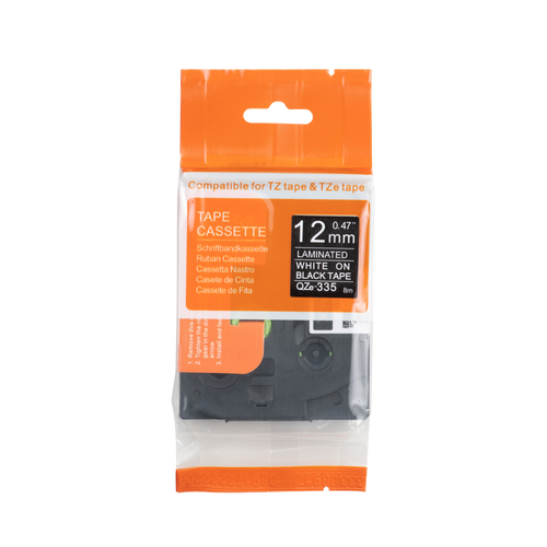 Brother compatible TZe-335 tape wit op zwart 12 mm x 8 m