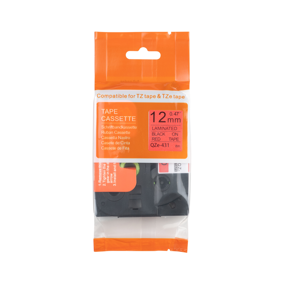 Brother compatible TZE-431 tape, zwart op rood, 12 mm x 8 m