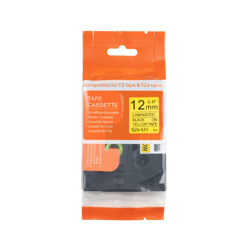 Brother compatible TZe-s631 extra klevend tape zwart op geel 12 mm x 8 m
