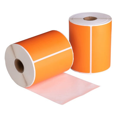 Étiquettes d'expédition orange, 102 mm x 150 mm, 280 étiquettes par rouleau, noyau 25 mm, blanc, Thermal ECO, permanentes