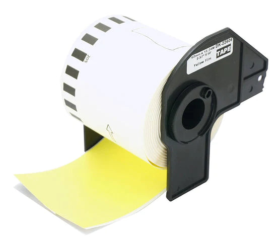 Brother DK-44605 gele compatible labels, 62 mm x 30.48 m, incl brother houder, verwijderbaar